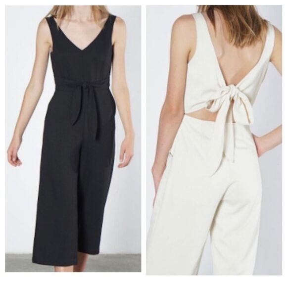 Mod Ref Paige Jumper Womens Size M Black Jumpsuit Open Tied Back Wide Leg Crop - Picture 4 of 14